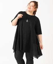 OLKIV46099 eur3(エウルキューブ) 【大きいサイズ/接触冷感】パネル切り替えフレアチュニック ブラック(94)