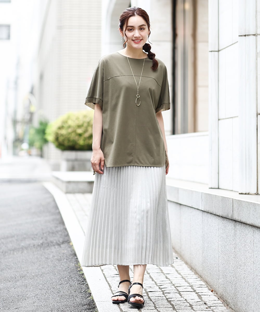 OLKIV47079 eur3(エウルキューブ) 【大きいサイズ/接触冷感】シアーコンビカットソー カーキ(36)