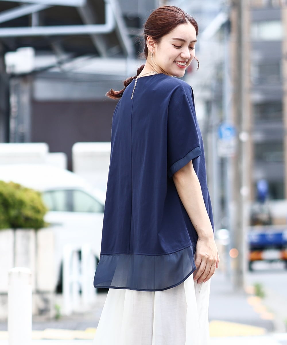 OLKIV47079 eur3(エウルキューブ) 【大きいサイズ/接触冷感】シアーコンビカットソー ネイビー(57)（WEB限定カラー）