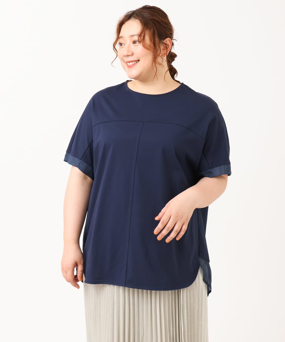 OLKIV47079 eur3(エウルキューブ) 【大きいサイズ/接触冷感】シアーコンビカットソー ネイビー(57)（WEB限定カラー）