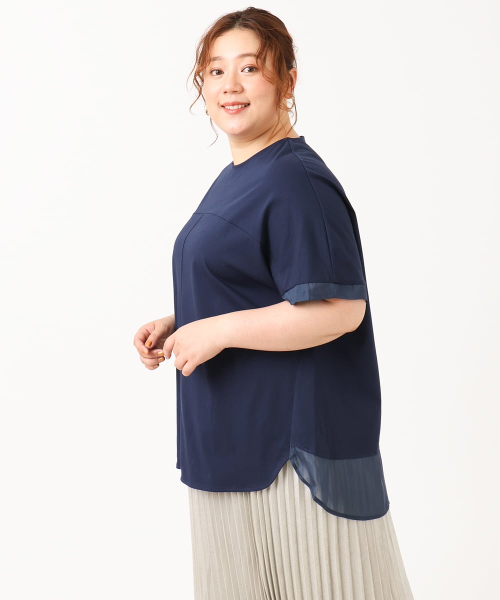 OLKIV47079 eur3(エウルキューブ) 【大きいサイズ/接触冷感】シアーコンビカットソー ネイビー(57)（WEB限定カラー）