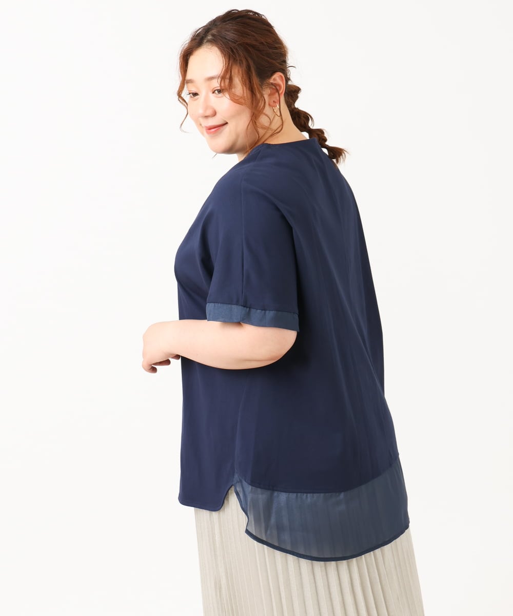 OLKIV47079 eur3(エウルキューブ) 【大きいサイズ/接触冷感】シアーコンビカットソー ネイビー(57)（WEB限定カラー）