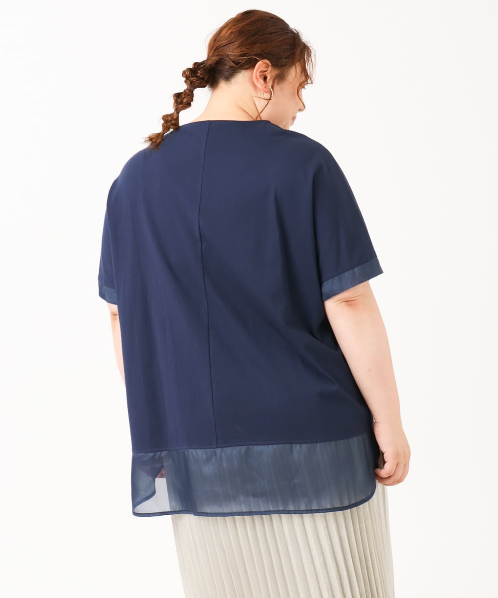 OLKIV47079 eur3(エウルキューブ) 【大きいサイズ/接触冷感】シアーコンビカットソー ネイビー(57)（WEB限定カラー）