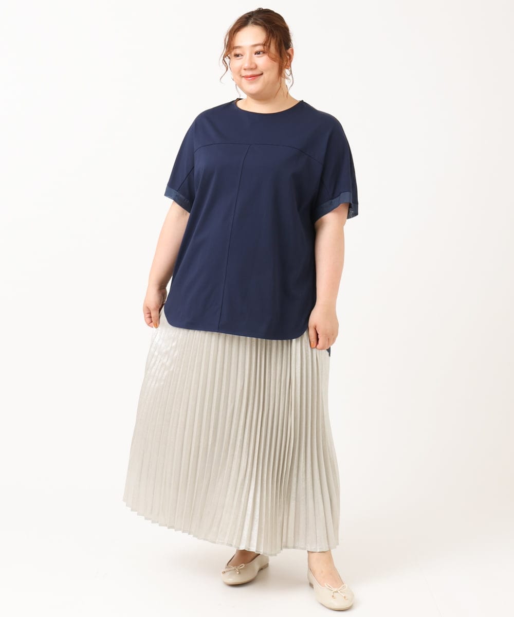 OLKIV47079 eur3(エウルキューブ) 【大きいサイズ/接触冷感】シアーコンビカットソー ネイビー(57)（WEB限定カラー）