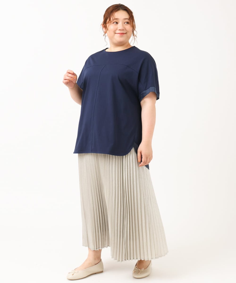 OLKIV47079 eur3(エウルキューブ) 【大きいサイズ/接触冷感】シアーコンビカットソー ネイビー(57)（WEB限定カラー）