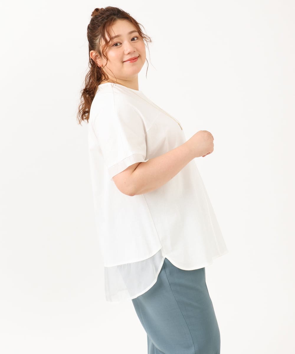 OLKIV47079 eur3(エウルキューブ) 【大きいサイズ/接触冷感】シアーコンビカットソー ホワイト(90)