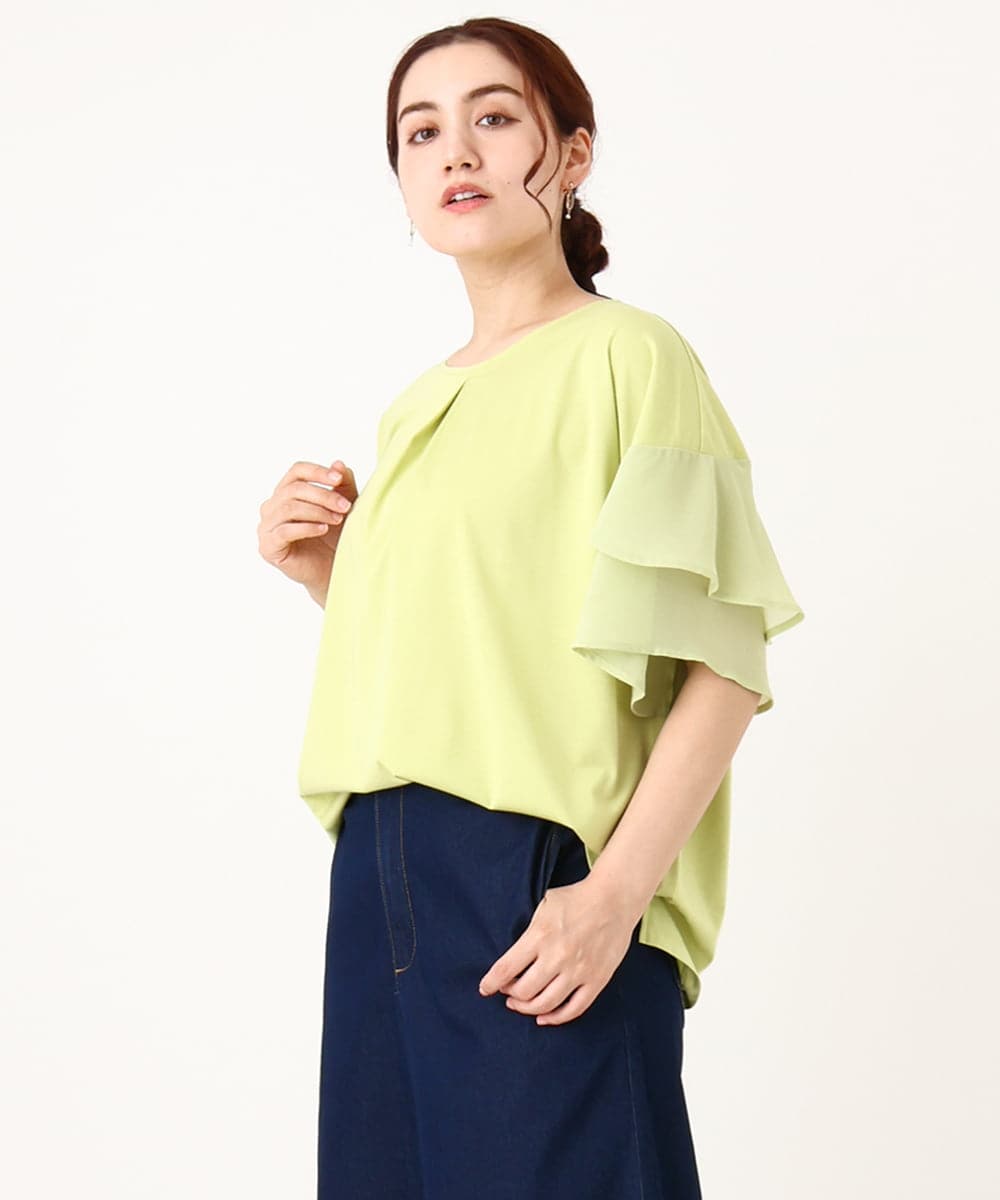OLKIV57054 eur3(エウルキューブ) 【大きいサイズ/a.v.v×eur3】シフォンケープカットソー ライトグリーン(30)