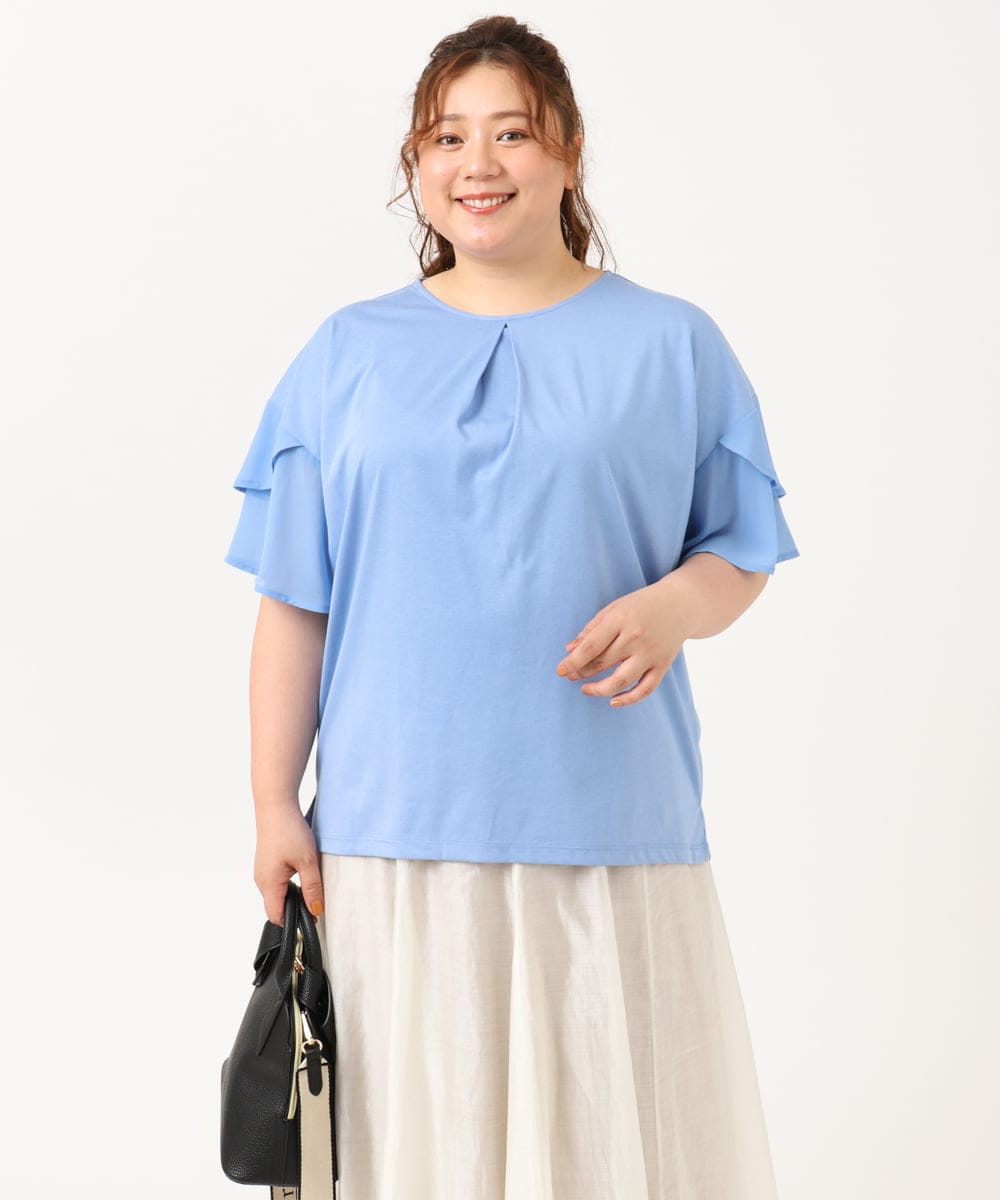 OLKIV57054 eur3(エウルキューブ) 【大きいサイズ/a.v.v×eur3】シフォンケープカットソー ライトブルー(50)