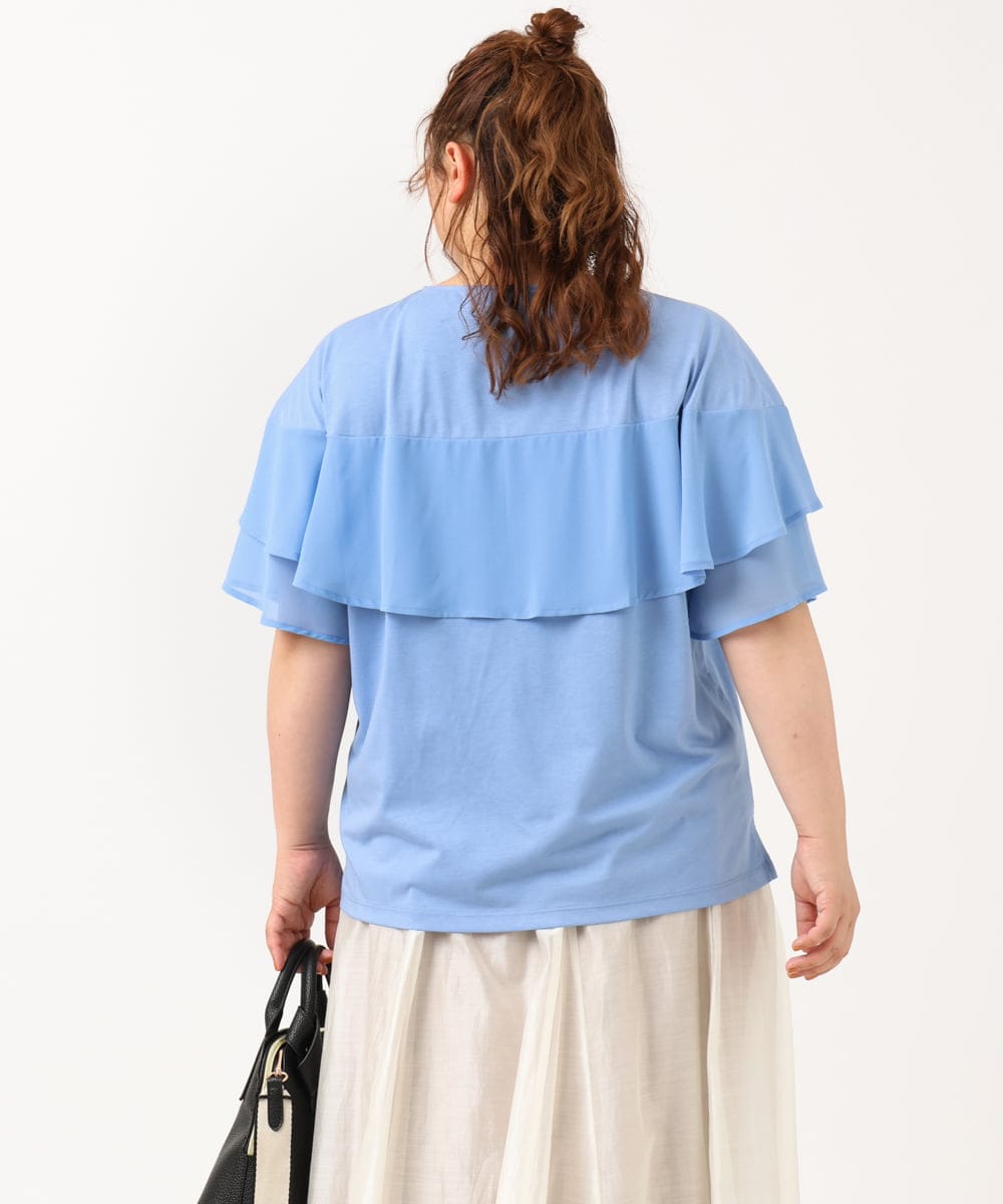 OLKIV57054 eur3(エウルキューブ) 【大きいサイズ/a.v.v×eur3】シフォンケープカットソー ライトブルー(50)