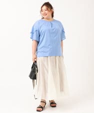 OLKIV57054 eur3(エウルキューブ) 【大きいサイズ/a.v.v×eur3】シフォンケープカットソー ライトブルー(50)