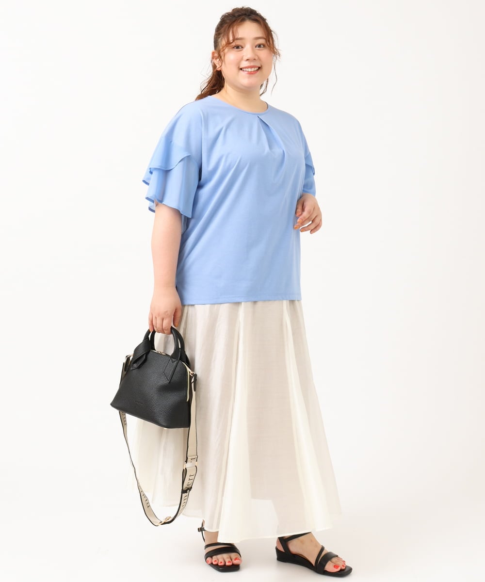 OLKIV57054 eur3(エウルキューブ) 【大きいサイズ/a.v.v×eur3】シフォンケープカットソー ライトブルー(50)