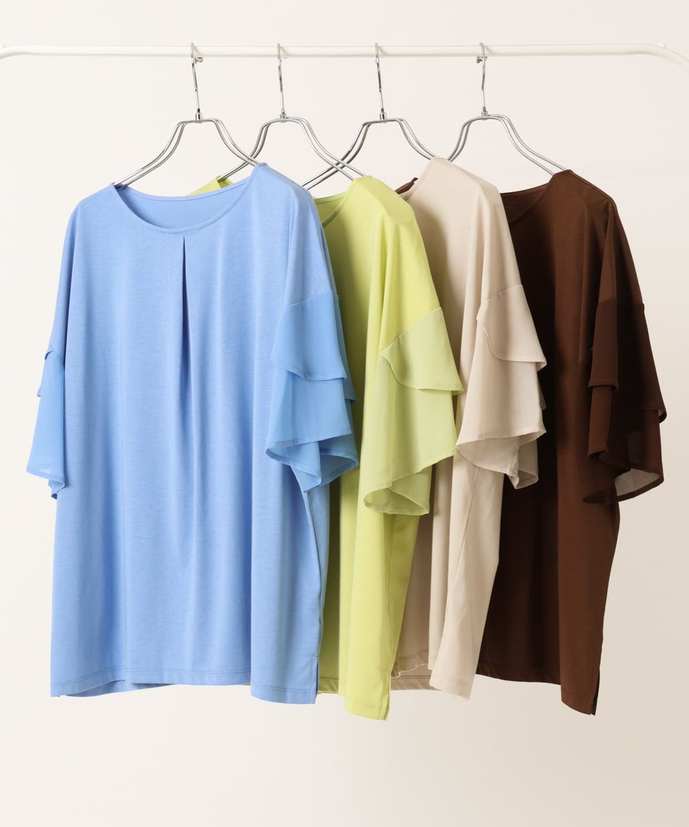 OLKIV57054 eur3(エウルキューブ) 【大きいサイズ/a.v.v×eur3】シフォンケープカットソー ライトブルー(50)