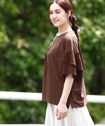 OLKIV57054  【大きいサイズ/a.v.v×eur3】シフォンケープカットソー