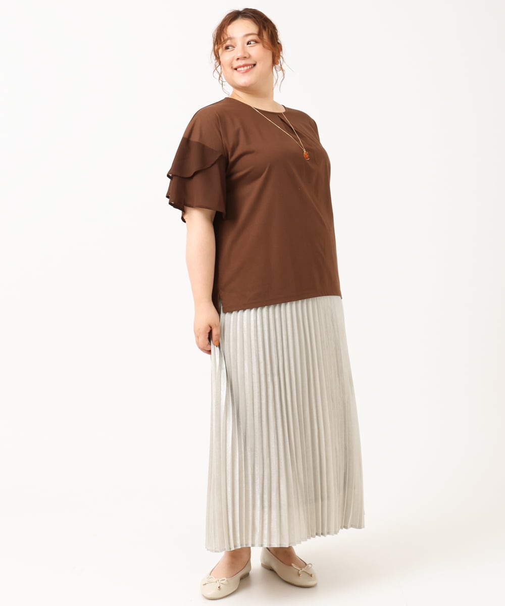 OLKIV57054 eur3(エウルキューブ) 【大きいサイズ/a.v.v×eur3】シフォンケープカットソー ダークブラウン(87)