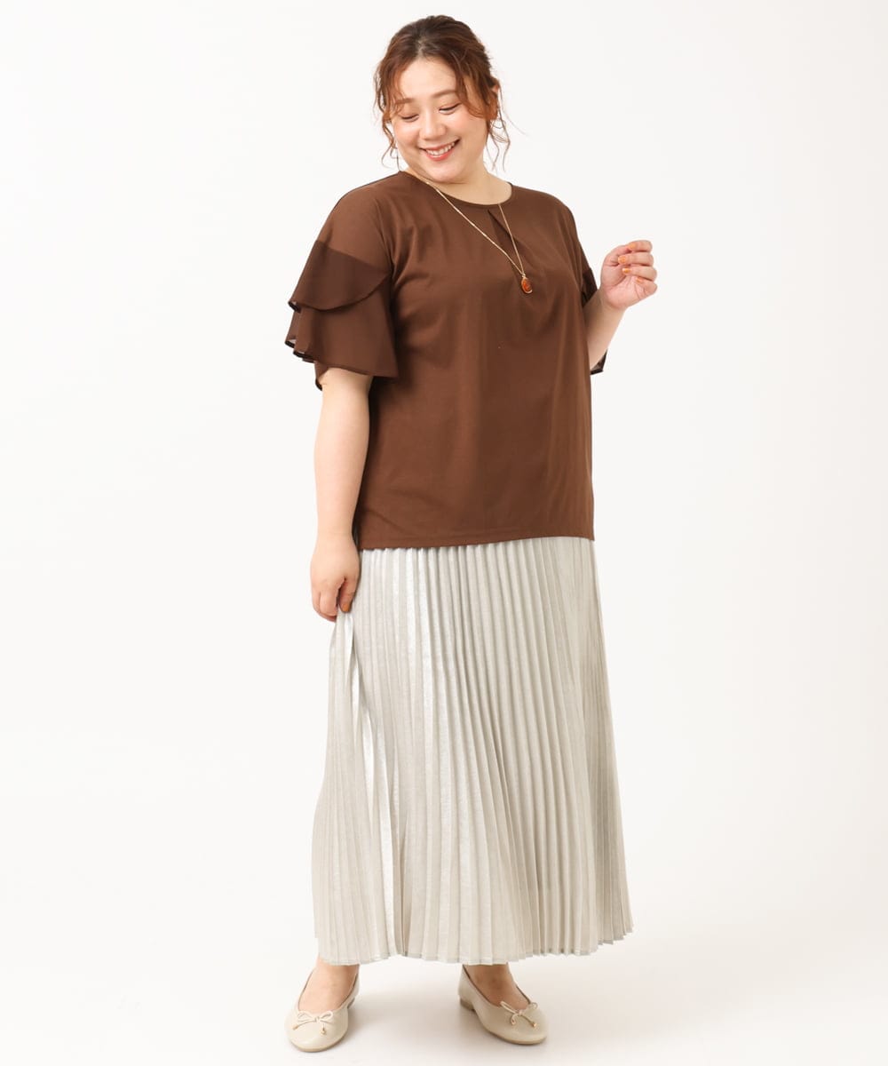 OLKIV57054 eur3(エウルキューブ) 【大きいサイズ/a.v.v×eur3】シフォンケープカットソー ダークブラウン(87)