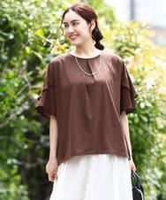 OLKIV57054 eur3(エウルキューブ) 【大きいサイズ/a.v.v×eur3】シフォンケープカットソー ダークブラウン(87)