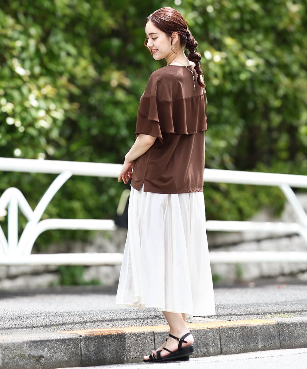 OLKIV57054 eur3(エウルキューブ) 【大きいサイズ/a.v.v×eur3】シフォンケープカットソー ダークブラウン(87)
