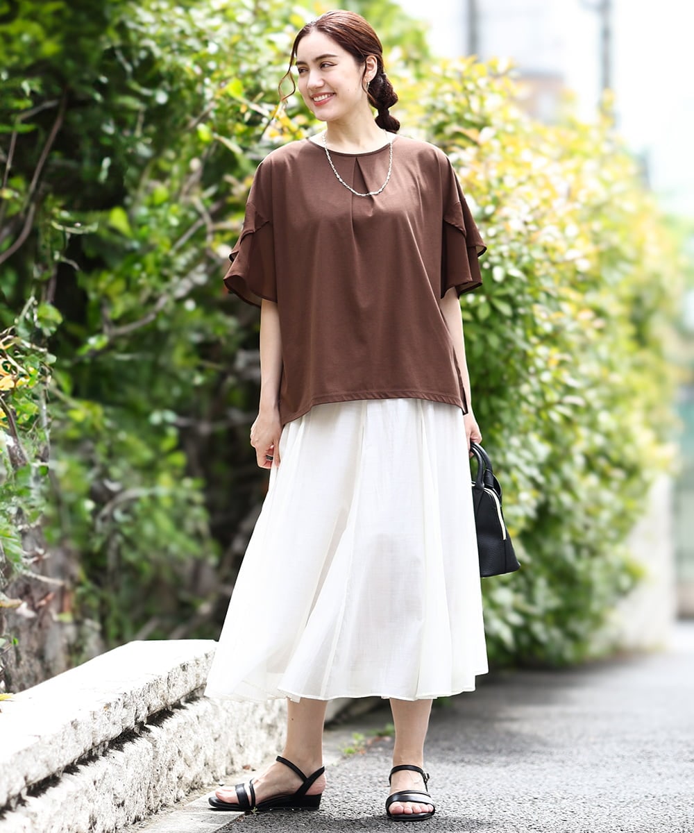 OLKIV57054 eur3(エウルキューブ) 【大きいサイズ/a.v.v×eur3】シフォンケープカットソー ダークブラウン(87)