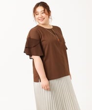 OLKIV57054 eur3(エウルキューブ) 【大きいサイズ/a.v.v×eur3】シフォンケープカットソー ダークブラウン(87)