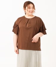 OLKIV57054 eur3(エウルキューブ) 【大きいサイズ/a.v.v×eur3】シフォンケープカットソー ダークブラウン(87)