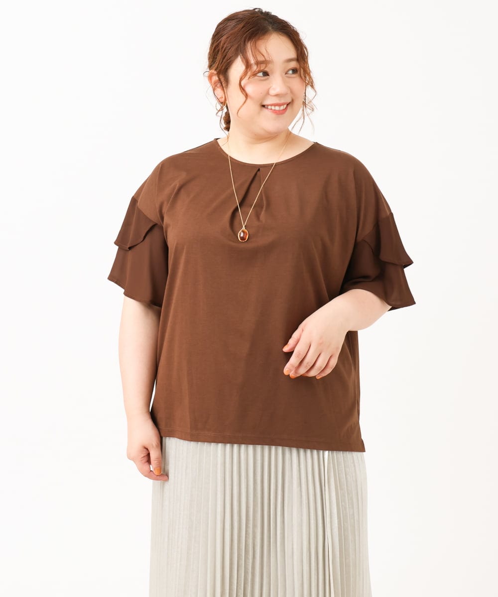 OLKIV57054 eur3(エウルキューブ) 【大きいサイズ/a.v.v×eur3】シフォンケープカットソー ダークブラウン(87)