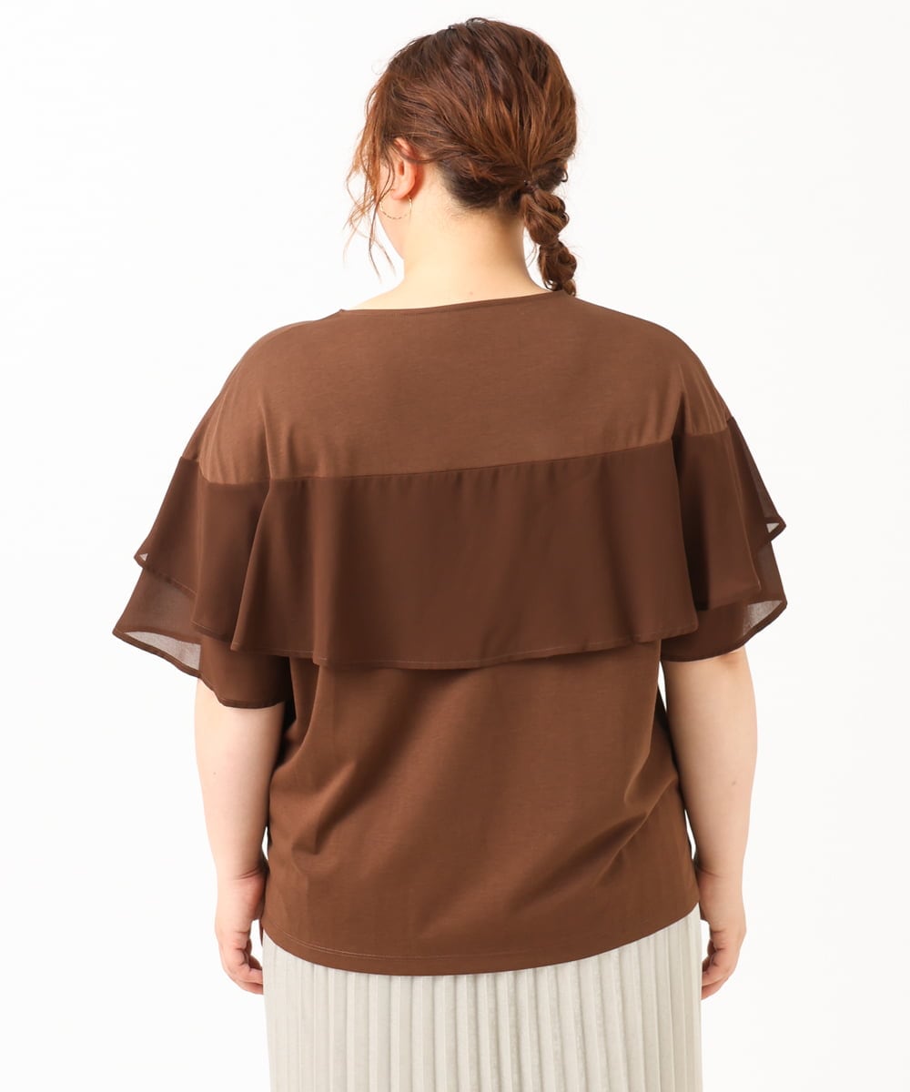 OLKIV57054 eur3(エウルキューブ) 【大きいサイズ/a.v.v×eur3】シフォンケープカットソー ダークブラウン(87)