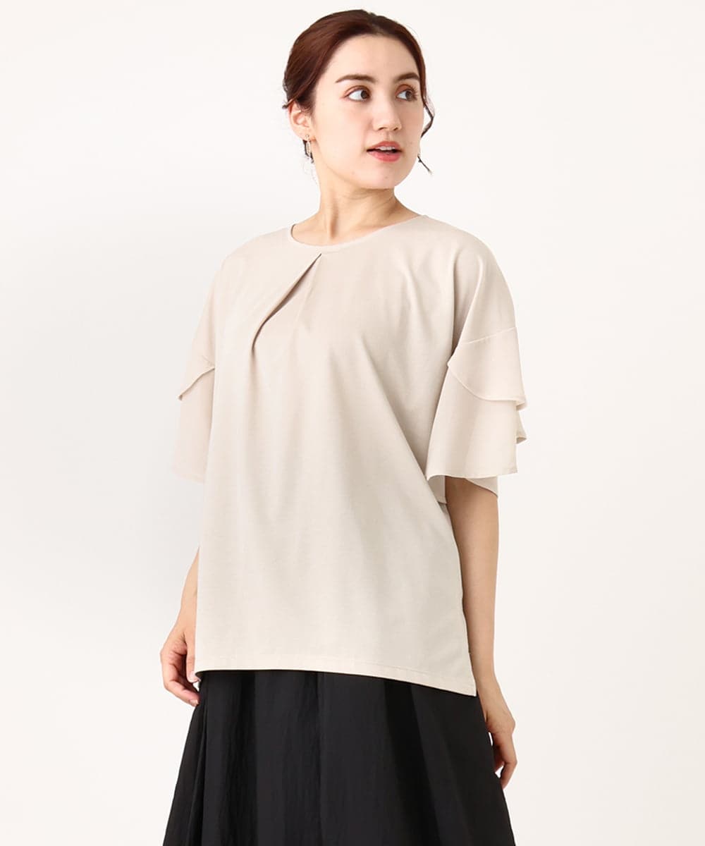 OLKIV57054 eur3(エウルキューブ) 【大きいサイズ/a.v.v×eur3】シフォンケープカットソー ライトグレー(91)
