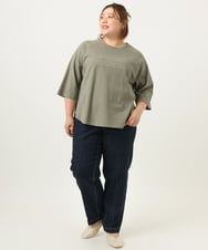 OLKJA03069 eur3(エウルキューブ) 【WEB先行販売】【大きいサイズ】ロゴ刺繍ラグランカットソー カーキ(36)