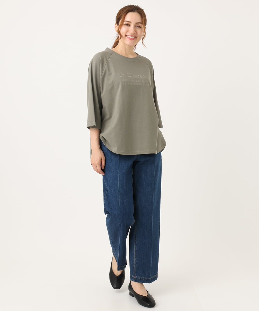 OLKJA03069 eur3(エウルキューブ) 【WEB先行販売】【大きいサイズ】ロゴ刺繍ラグランカットソー カーキ(36)