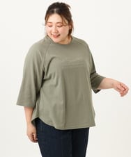 OLKJA03069 eur3(エウルキューブ) 【WEB先行販売】【大きいサイズ】ロゴ刺繍ラグランカットソー カーキ(36)
