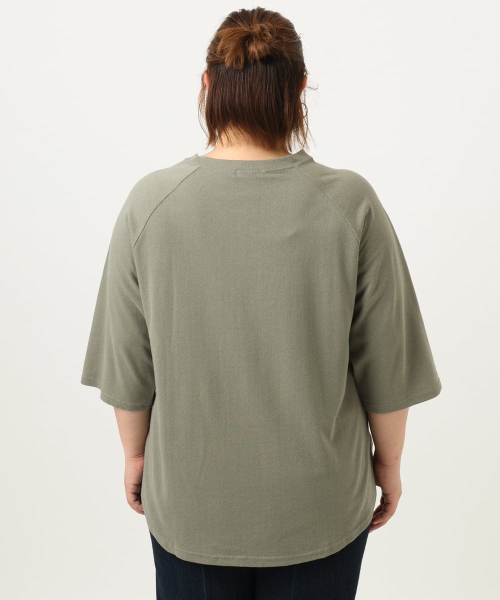 OLKJA03069 eur3(エウルキューブ) 【WEB先行販売】【大きいサイズ】ロゴ刺繍ラグランカットソー カーキ(36)