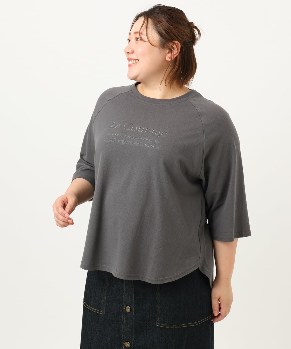 OLKJA03069 eur3(エウルキューブ) 【WEB先行販売】【大きいサイズ】ロゴ刺繍ラグランカットソー ダークグレー(93)