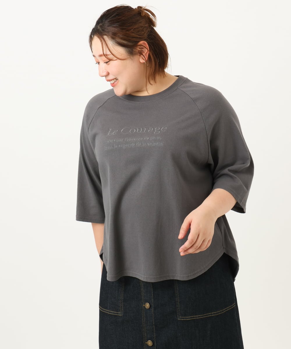 OLKJA03069 eur3(エウルキューブ) 【WEB先行販売】【大きいサイズ】ロゴ刺繍ラグランカットソー ダークグレー(93)
