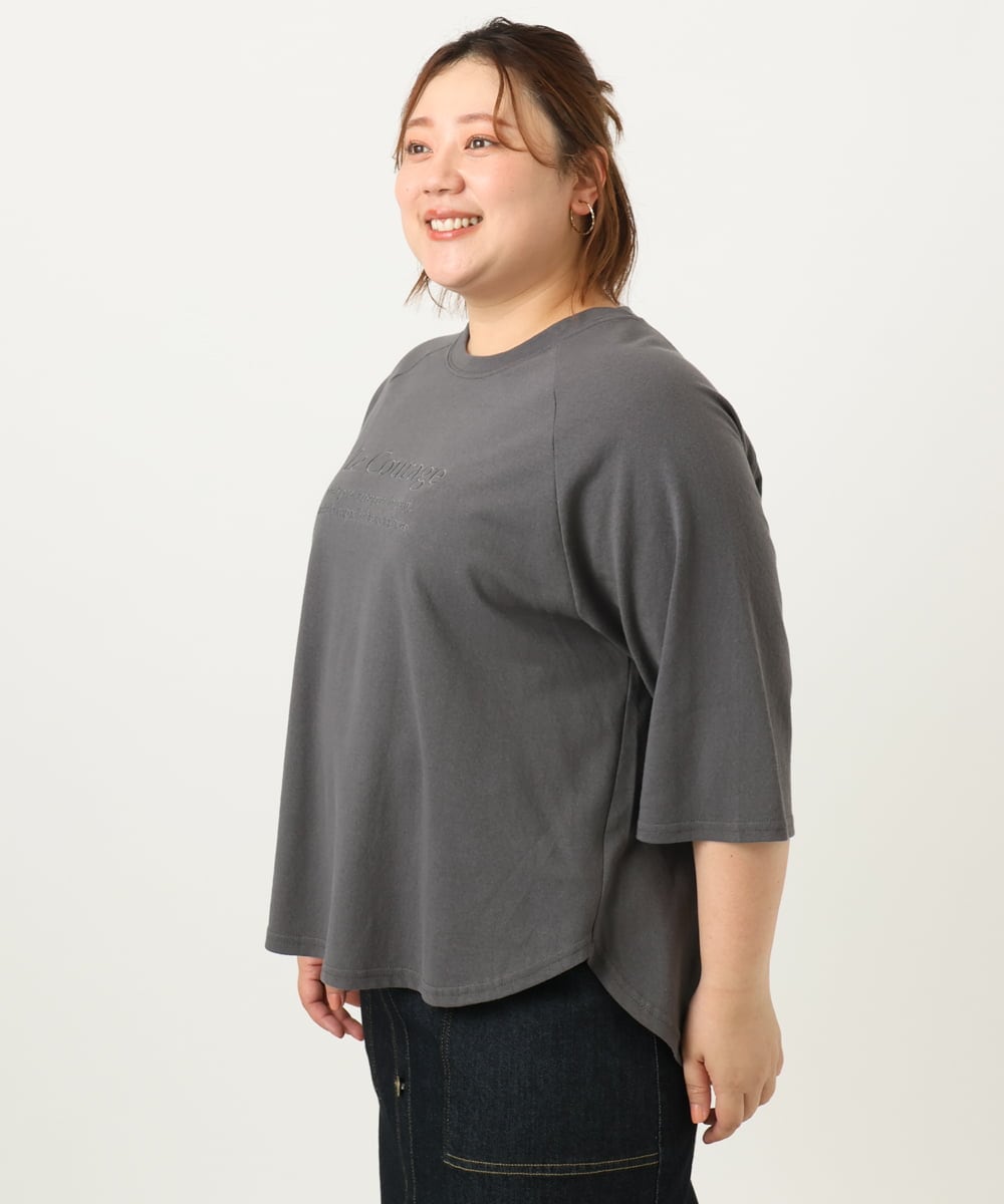 OLKJA03069 eur3(エウルキューブ) 【WEB先行販売】【大きいサイズ】ロゴ刺繍ラグランカットソー ダークグレー(93)