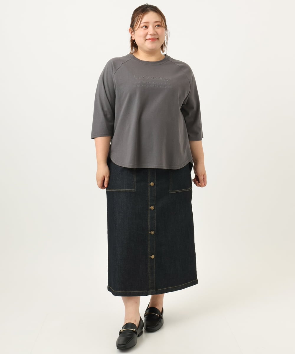OLKJA03069 eur3(エウルキューブ) 【WEB先行販売】【大きいサイズ】ロゴ刺繍ラグランカットソー ダークグレー(93)