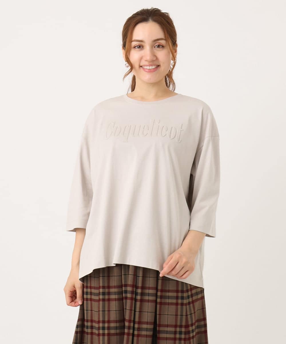 OLKJA05049 eur3(エウルキューブ) 【大きいサイズ】エンボスロゴTシャツ グレージュ(89)