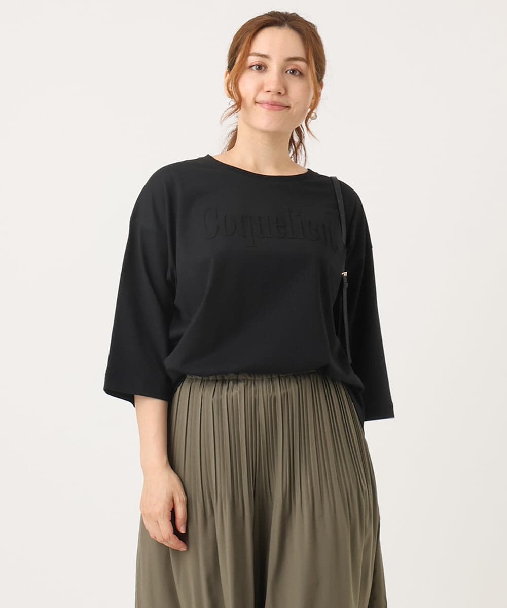 OLKJA05049 eur3(エウルキューブ) 【大きいサイズ】エンボスロゴTシャツ ブラック(94)