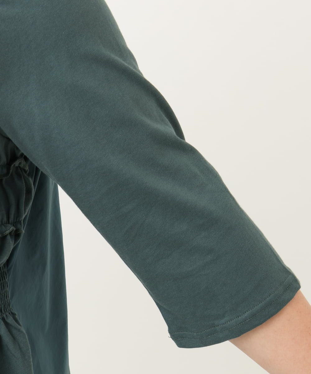 OLKJA13089 eur3(エウルキューブ) 【大きいサイズ/LAVEANGE×eur3】シャーリング異素材ドッキングプルオーバー グリーン(35)