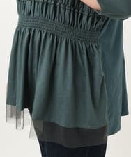 OLKJA13089 eur3(エウルキューブ) 【大きいサイズ/LAVEANGE×eur3】シャーリング異素材ドッキングプルオーバー グリーン(35)