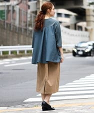 OLKJA13089 eur3(エウルキューブ) 【大きいサイズ/LAVEANGE×eur3】シャーリング異素材ドッキングプルオーバー グリーン(35)
