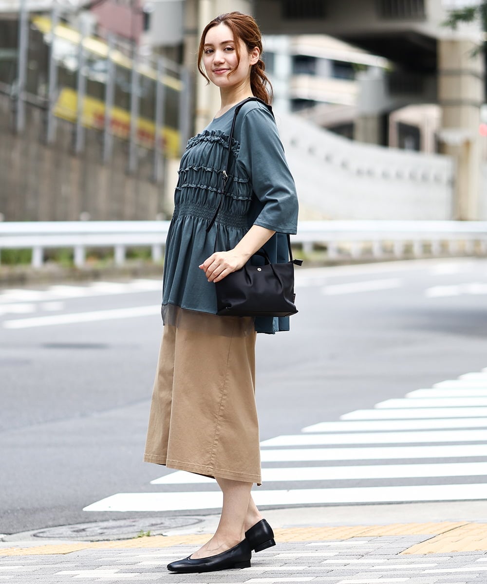OLKJA13089 eur3(エウルキューブ) 【大きいサイズ/LAVEANGE×eur3】シャーリング異素材ドッキングプルオーバー グリーン(35)