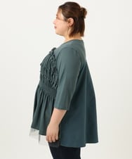 OLKJA13089 eur3(エウルキューブ) 【大きいサイズ/LAVEANGE×eur3】シャーリング異素材ドッキングプルオーバー グリーン(35)