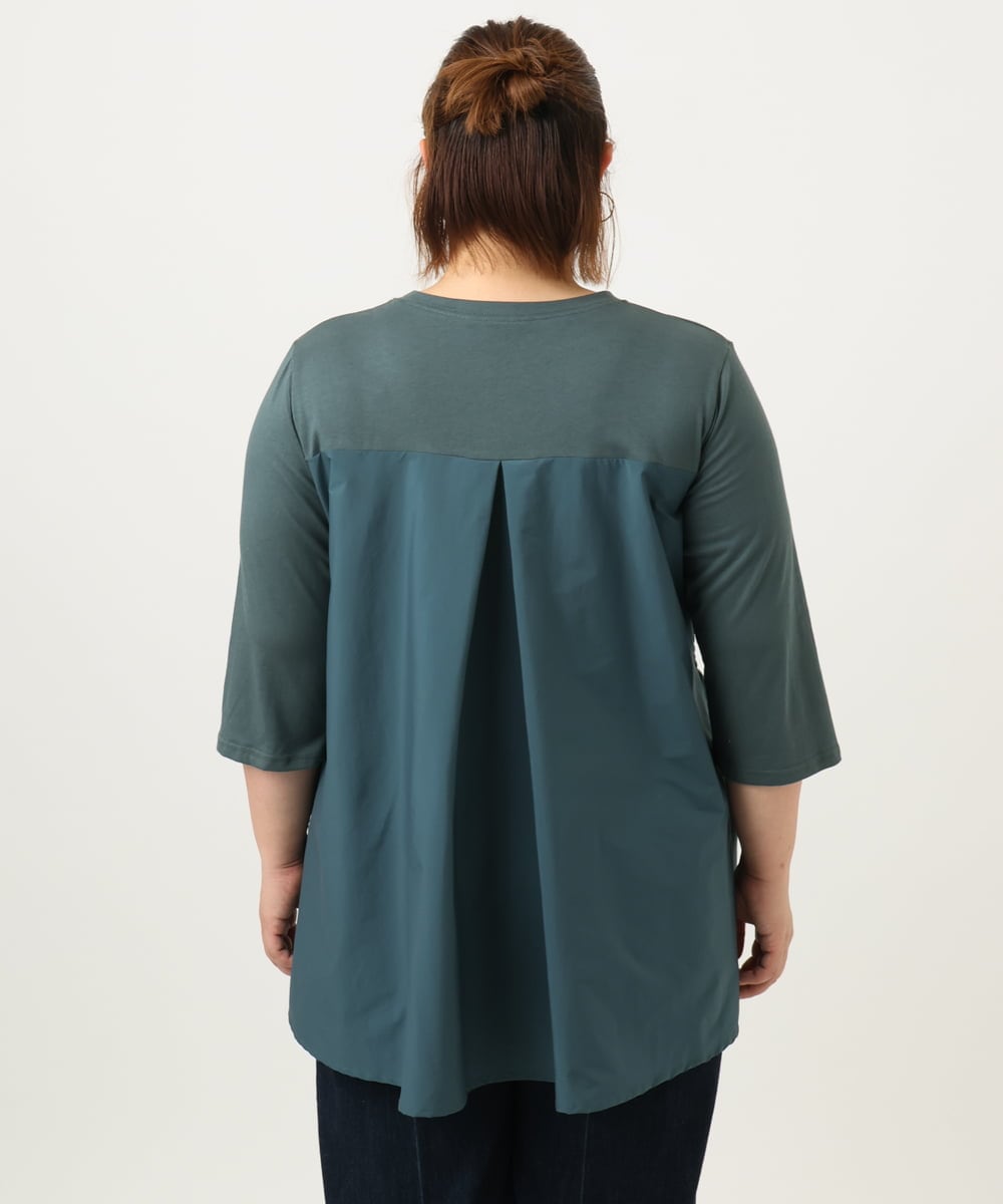 OLKJA13089 eur3(エウルキューブ) 【大きいサイズ/LAVEANGE×eur3】シャーリング異素材ドッキングプルオーバー グリーン(35)