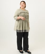 OLKJA13089 eur3(エウルキューブ) 【大きいサイズ/LAVEANGE×eur3】シャーリング異素材ドッキングプルオーバー カーキ(36)