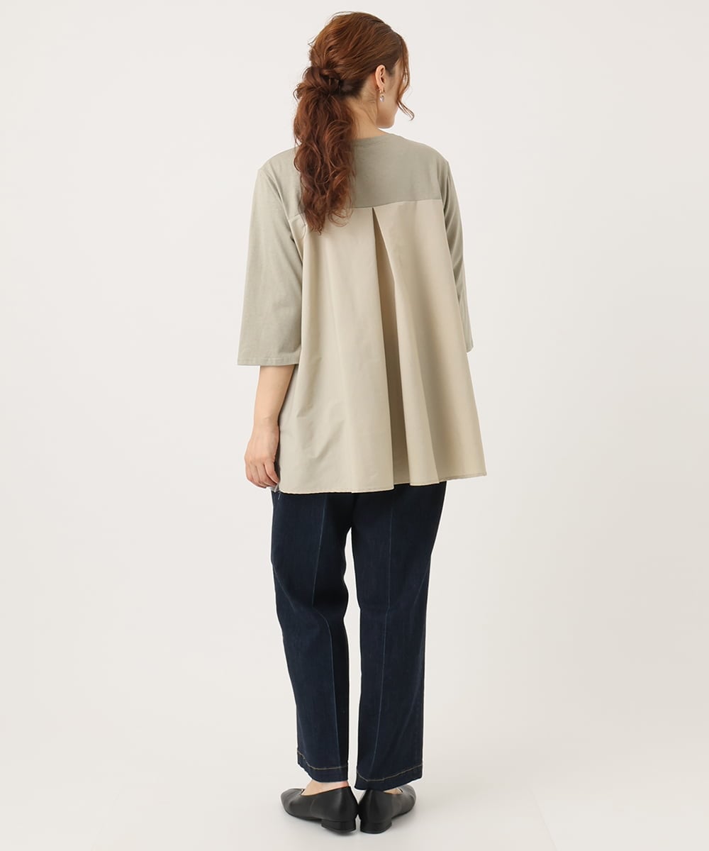 OLKJA13089 eur3(エウルキューブ) 【大きいサイズ/LAVEANGE×eur3】シャーリング異素材ドッキングプルオーバー カーキ(36)