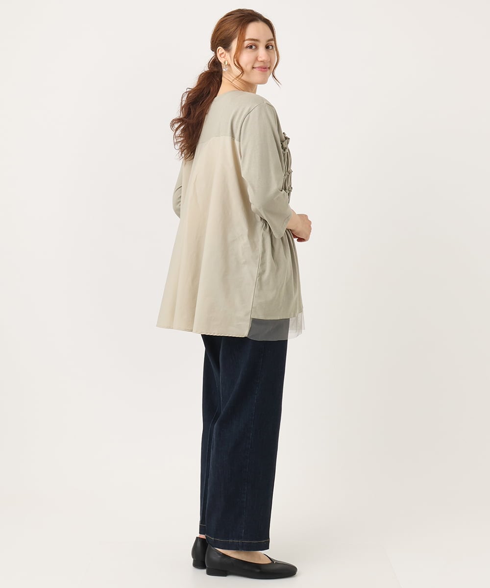 OLKJA13089 eur3(エウルキューブ) 【大きいサイズ/LAVEANGE×eur3】シャーリング異素材ドッキングプルオーバー カーキ(36)