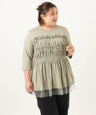 OLKJA13089 eur3(エウルキューブ) 【大きいサイズ/LAVEANGE×eur3】シャーリング異素材ドッキングプルオーバー カーキ(36)