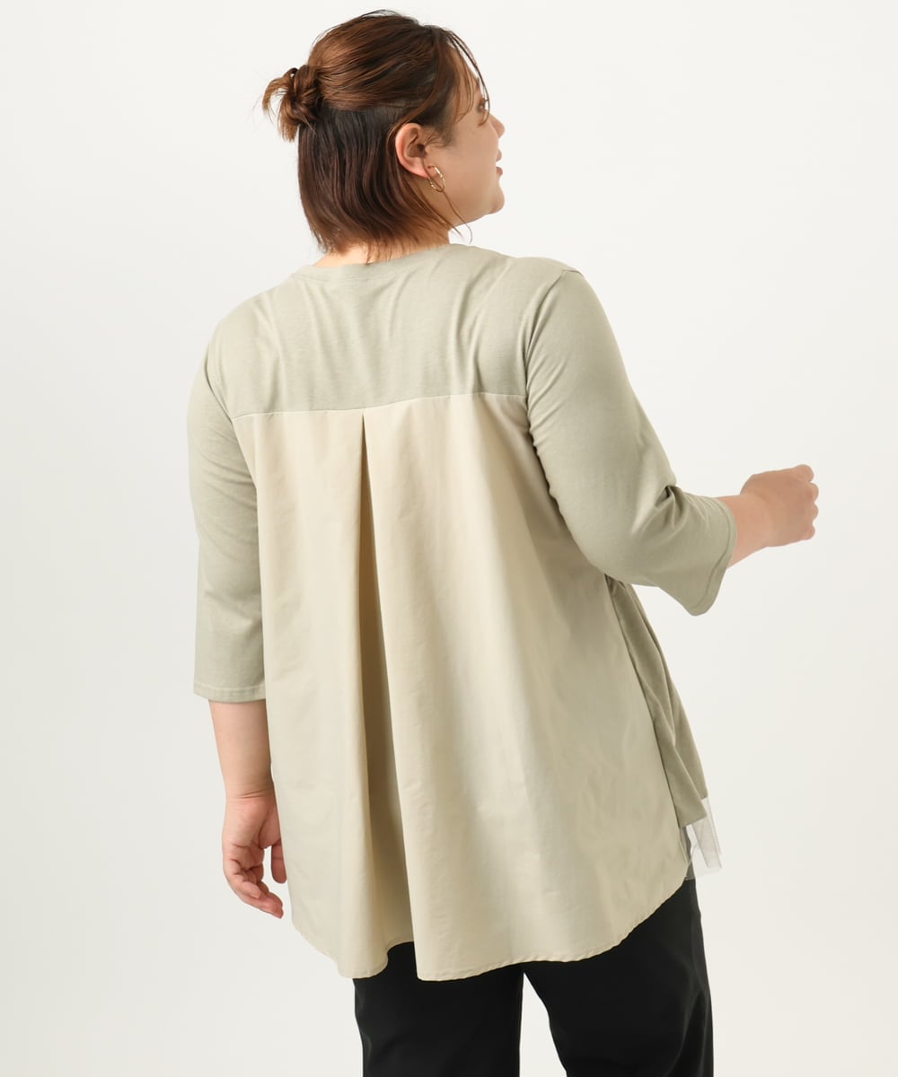OLKJA13089 eur3(エウルキューブ) 【大きいサイズ/LAVEANGE×eur3】シャーリング異素材ドッキングプルオーバー カーキ(36)