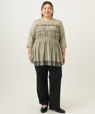 OLKJA13089 eur3(エウルキューブ) 【大きいサイズ/LAVEANGE×eur3】シャーリング異素材ドッキングプルオーバー カーキ(36)