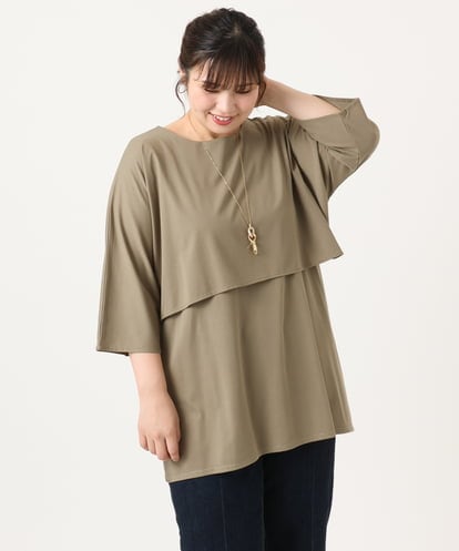 OLKJA19069 eur3 【大きいサイズ】ケープデザインカットソー